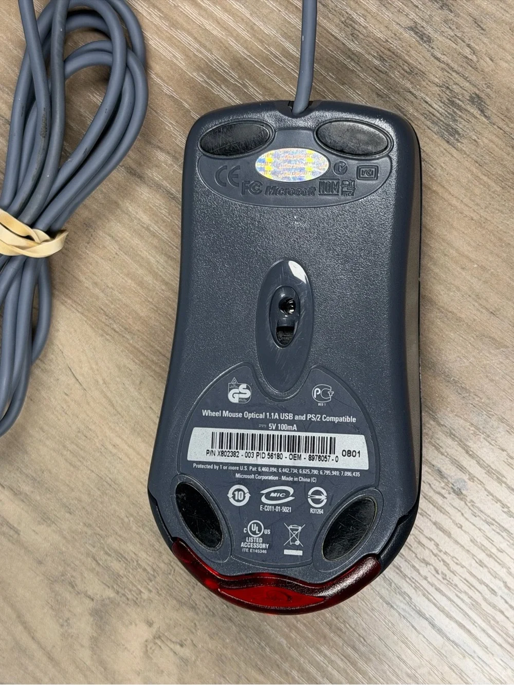 Vintage Microsoft Wheel Mouse Optical 1.1A Wired USB X802382-003 TESTED